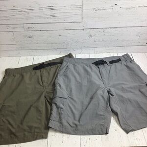 Men’s Eddie Bauer Cargo Nylon Belted Shorts Size XL Lot of 2 Grey Green​​​​​